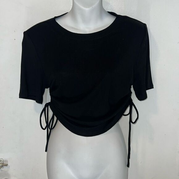 ASTR THE LABEL Black Cinch Side Short Sleeve Blouse-S - Picture 2 of 6